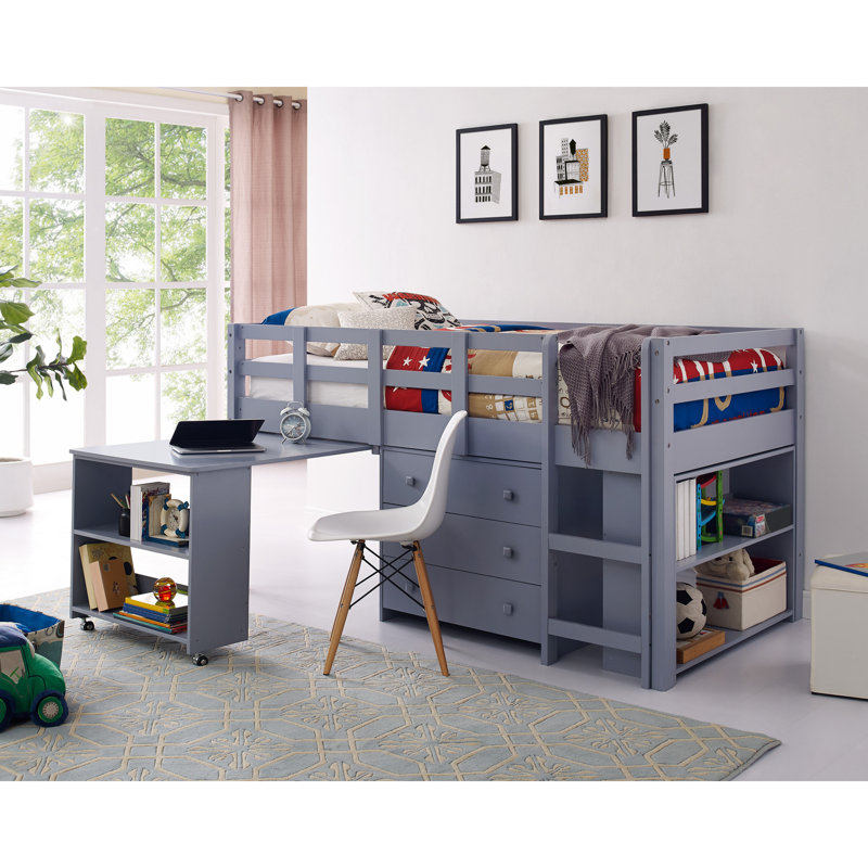 Harriet Bee Low Loft Bed Twin Loft Bed With Desk Kids Beds For Boy Solid Pine Wood Toddler Bed For Girls With Ladder Storage Guard Rails No Box Spring Needed Reviews